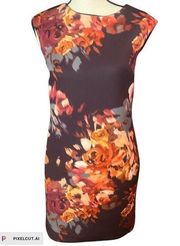 Cynthia Rowley Sleeveless Floral Scuba Sheath Dress Sz 4 Burgandy