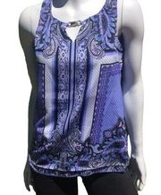 Dana Buchman Paisley Scoop Neck Sleeveless Tank Top Exposed Back Zipper Size XS