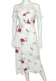 Blue Blush  Women’s White Floral Ruffle Wrap Midi Dress Sz S