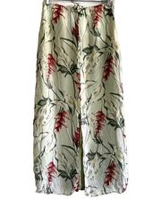 Tommy Bahama Silk Midi Skirt Tropical Print Front Slit Tie Waist Green Red 8