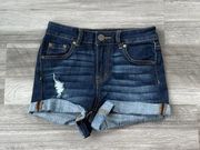 Indigo Rein Dark Wash Jean Shorts Size 1 Stretch Distressed K1