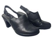 St Johns Bay Shoes Womens 8.5 M Heels Clogs Mules Buckle Black Leather Slip On