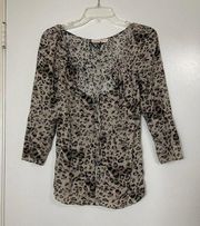 REBECCA TAYLOR brown Cheetah chiffon ruffle vneck blouse top size 0