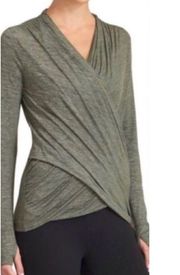 Odyssey Wrap Olive Green Long Sleeve V-Neck Blouse