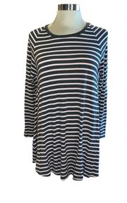 blouse loose flowy fit rounded at bottom long sleeve stripe Sz SM