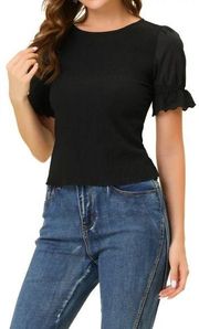 NWT Allegra K Black Puff Sleeve Blouse (S)