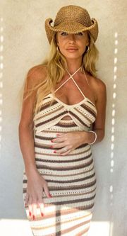 Tan Beachy Crochet MIDI Dress 