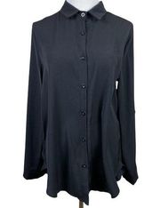 Misslook Blouse Womens XL Black Long Tab 3/4 Sleeve Button Up Top Office New NWT