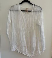 white long sleeve lace eyelet sheer blouse with liner tank top Medium