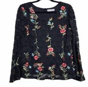 Solitaire Black Floral Embroidery Lace Bell Sleeve