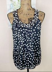 Signature by Larry Levine Pearl Embellished Polka Dot Sleeveless Top Black PM