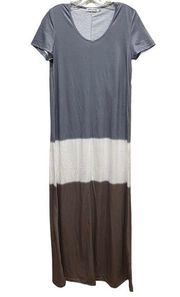 Misslook Color Block Maxi Tee Shirt Dress Blue White and Grey Size Small