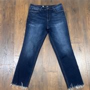 KUT From The Kloth Rachael High Rise AB Mom Dark Wash Frayed Hems Jeans