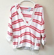 Michael Stars Stripe V-Neck 3/4 Sleeve Knit Drawstring Hem Hoodie Coverup Size 1