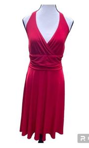 Ronni Nicole by Ouida Womens Cherry Red Medium Retro Ruched Waist Halter Dress