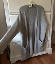 Merino Wool Long Grey Cardigan w pockets