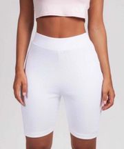 White Ribbed Biker Shorts