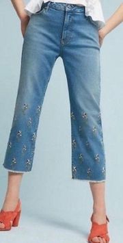 Anthropologie pilcro and the letterpress embroidered crop straight leg jeans