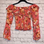 Crave Fame Tangerine Floral Off the Shoulder Blouse