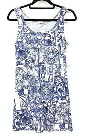 VTG 90s Innocent Sz S/M Bodycon Mini Dress Celestial Sun/Floral Print White Blue