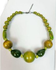 Vibrant green wooden necklace chunky lime and dark green African necklace statem