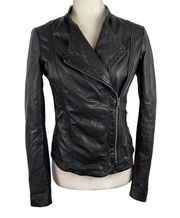 Lucky Brand Black Soft Lamb Leather Moto Biker Asymmetrical Zip Jacket Size XS