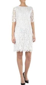 Nina Leonard Floral Lace Sheath Cocktail Dress Ivory White Women’s US Medium