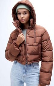 Brown Cropped Puffer Jacket