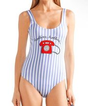 GANNI Printed One Piece Swimsuit Blue & White Stripe