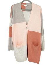 J. Jill PureJill Womens Color Block Cotton Blend Knit Cardigan Sweater Size M