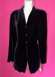 VINTAGE RENA ROWAN SILK BLEND VELVET BUTTON UP DEADSTOCK BLACK SIZE 8 D58