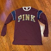 PINK - Victoria's Secret VS Pink Sequin Burgundy Baseball Long Sleeve