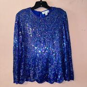 Vintage Lord & Taylor 100% Silk Sequin Long Sleeve Top Glam Party Size 6