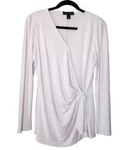 St.John Surplice Faux Wrap Cream Blouse Size 8