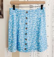 NWOT  Blue Floral Summer Button Front Mini Skirt Sz Large
