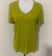 Women’s Extra Large V-Neck Avocado Green Spandex Blouse