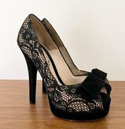 floral black lace platform peep toes heels 36 / 6