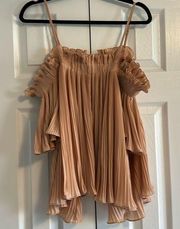 Endless Rose Off Shoulder with Adjustable Straps Tan Pleated Flowy Blouse