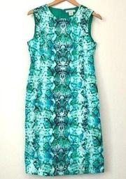 LIZ CLAIBORNE Green Black Snakeskin Snake Animal Sheath Work Office Dress 8 FLAW