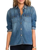 Current/Elliott Top Perfect Shirt Miner Studs Studded Denim Button Up Large (8)