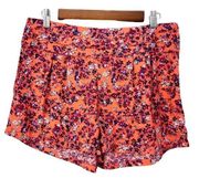 Charlotte Russe Womens M Shorts High Rise Ditzy Floral Orange Purple Pleated