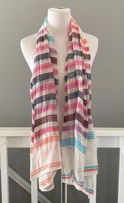 aerie White, Navy, Pink, Orange, Turquoise stripe Gauze / Muslin Scarf