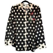 Chico's Petite Floral Embroidered Dot Black Cream Women's 2 Print Shirt