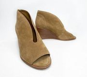 1.STATE Eren Wedge Pump Bootie Caramel Brown Suede Open Toe Cutout 10