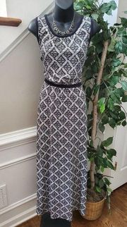 Lands' End Women's Black & White Wool Round Neck Sleeveless Long Maxi Dress M