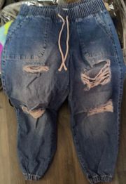 Distressed Denim Joggers