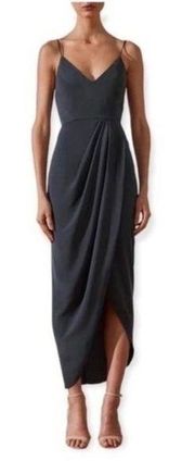 SHONA JOY Women's Size 2 Drape Front Maxi Dress Spaghetti Strap V Neck Charcoal