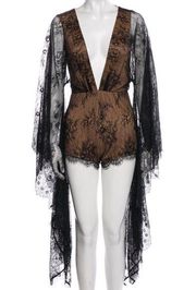 Michael Costello x REVOLVE Bella Romper Black Lace Medium