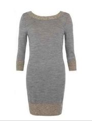 Allsaints Priva Jumper Gray Dress with Metallic Cuffs and Hemline🤍🖤🤍