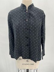 Coldwater Creek Silk Overshirt Sz S Black White Embroidered Polka Dot